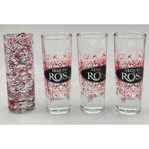 Lot of 4 Tequila Rose Shot Glasses 4" Tall Shooter Red Pink and Black Bar Tavern
